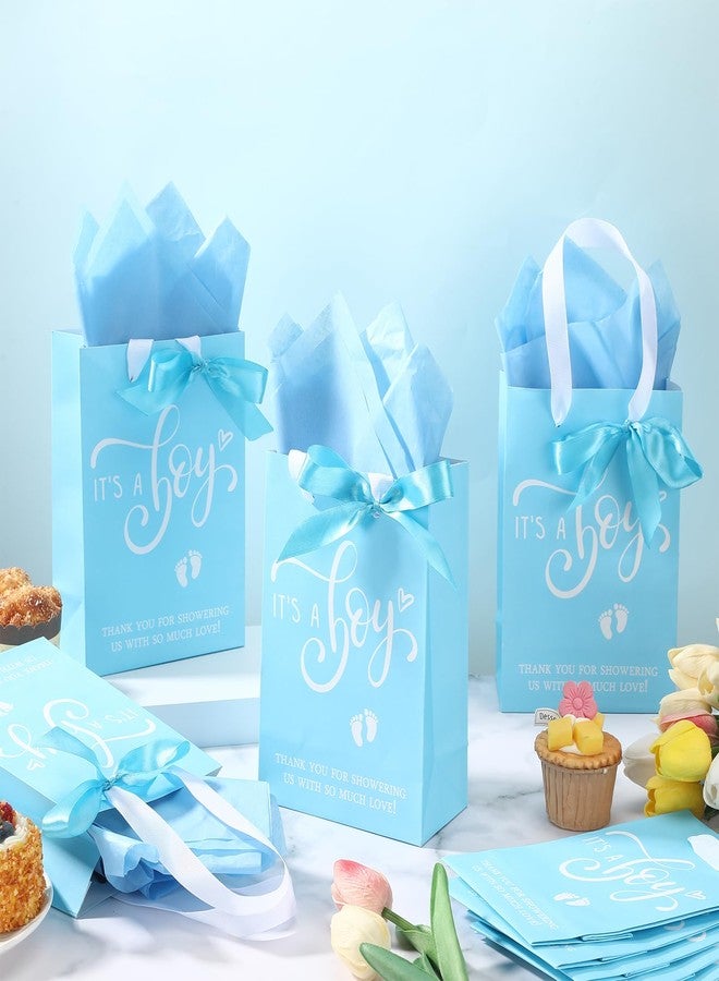 Qilery 50 Sets 8" Baby Shower Favor Bags It's a Boy Gift Bags with Handle Tissue Paper and Ribbon Bow Blue Baby Shower Party Favors for Guests Gender Reveal Birthday Supplies - Image 4